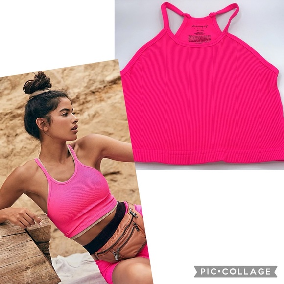 Free People Tops - NEW! FREE PEOPLE Movement X/S M/L Happiness Runs Crop Tank Top Malibu Hot Pink